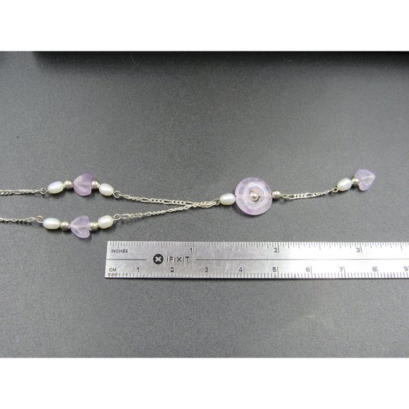 18 Inch Sterling Silver Amethyst Stone Hearts With Pearls Necklace - Picture 5 of 6